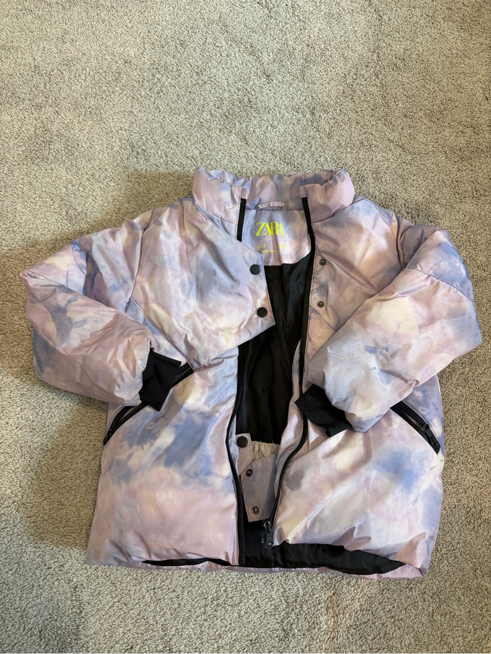 ZARA Kids Lavender & Light Blue Tie-Dye Puffer Jacket